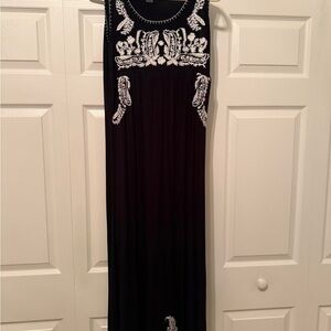 Chelsea & Theodore Black Maxi Dress with White Embroidery, small